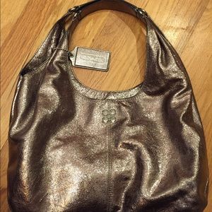 Coach metallic pewter bag/snap close/zipper + 2pkt